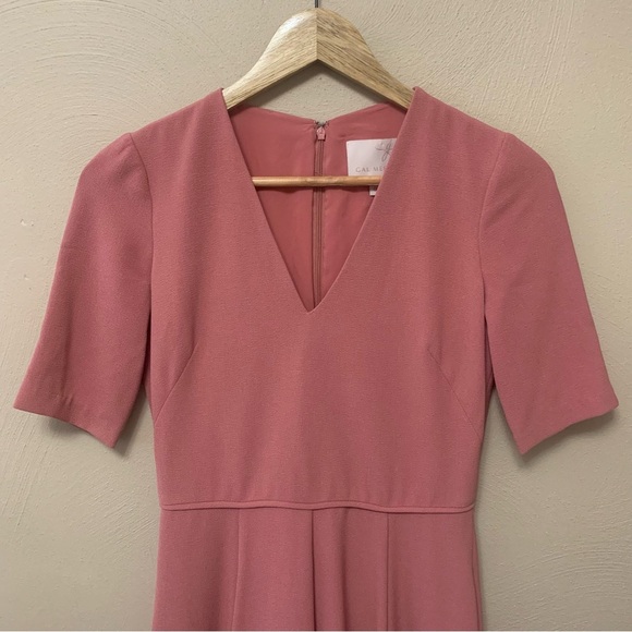 Gal Meets Glam Collection Edith City Crepe Fit & Flare Midi Dress Pink Size 00 - Picture 3 of 13